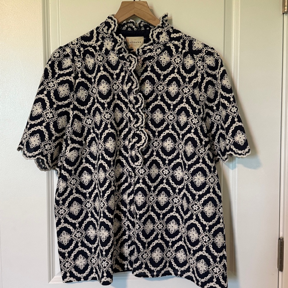 Sezane Dalhia Shirt Marine - Ecru/Navy 14